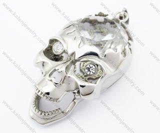 Big & Heavy Stainless Steel Inlay Zircon Stone Skull Pendant - KJP051132