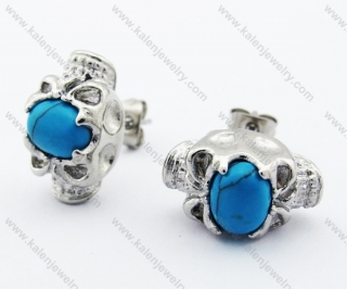 Stainless Steel Inlay Turquoise Skull Ear Stud / Ear Nail - KJE050878