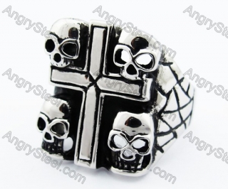 Stainless Steel Skull Cross Ring - KJR010183