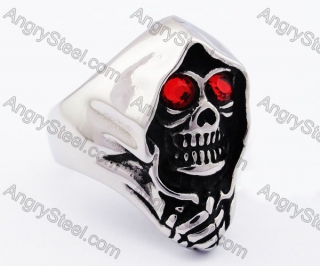 Stainless Steel Red Stone Eyes Messenger of Death Skull Ring - KJR010202