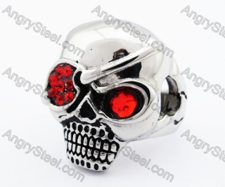 Ruby Eye Patch Skull Biker Ring - KJR010193