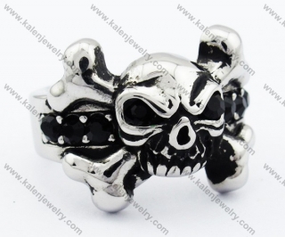 Inlay Black Rhinestones Skull Biker Ring - KJR090282