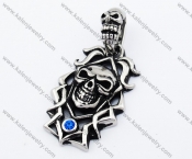 Inlay Blue Stone Punk Long Hair Skull Biker Pendant - KJP090367