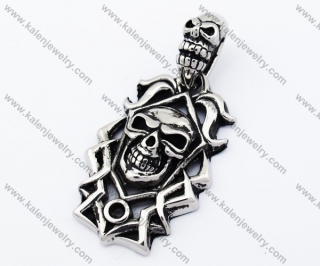 Inlay Black Stone Punk Long Hair Skull Biker Pendant - KJP090366