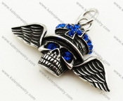 Inlay Blue Stones Hat Wings Skull Biker Pendant - KJP090317