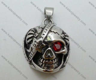 Inlay Ruby Cyclops Skull Biker Pendant - KJP040134 (No Stock, Customized Jewelry)