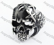 Stainless Steel with Scars & Patches Skull Ring - KJR370003