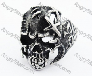 Stainless Steel with Scars & Patches Skull Ring - KJR370003