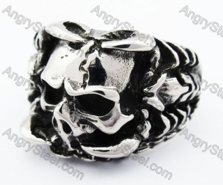 Stainless Steel Double Scorpion Skull Ring - KJR370006