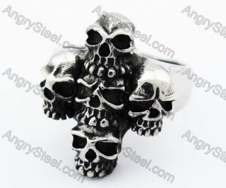 Stainless Steel Skull Cross Ring - KJR370009