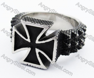 Stainless Steel Black German WWII Iron Cross Ring - KJR370013