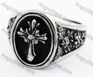 Stainless Steel Vintage Iris Cross Ring - KJR370016