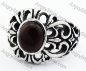 Vintage Stainless Steel Inlay Brown Stone Iris Flower Ring - KJR370020