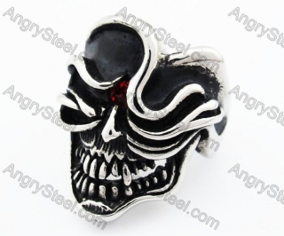 Inlay Red Stone Stainless Steel Skull Ring - KJR370023