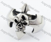 Mens Stainless Steel Cross Skull Ring - KJR370038