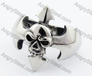 Mens Stainless Steel Cross Skull Ring - KJR370038