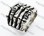 Stainless Steel Skeleton Hand Skull Ring - KJR370035