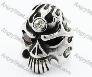 Stainless Steel Inlay Red Zircon Stone Eye Alien Monster Skull Ring - KJR370047