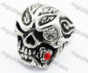 Stainless Steel Zircon Eyes & Biting Inlay Red Stone Rose Skull Skull Ring - KJR370049