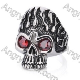 Stainless Steel Red Zircon Stone Eyes Skull Ring - KJR350003