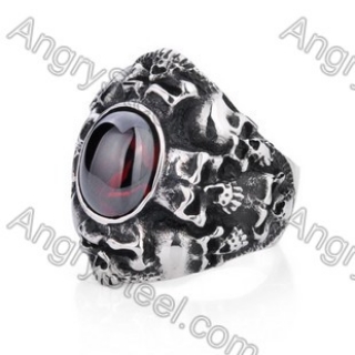 Stainless Steel Ruby Skull Ring - KJR350027