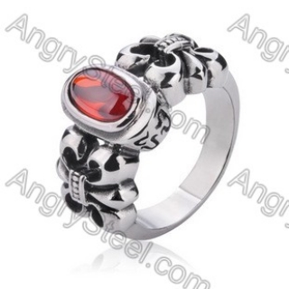 Stainless Steel Inlay Red Stone Ring - KJR350032