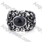 Stainless Steel Inlay Black Stone Iris Ring - KJR350034