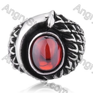 Stainless Steel Inlay Red Stone Ring - KJR350035