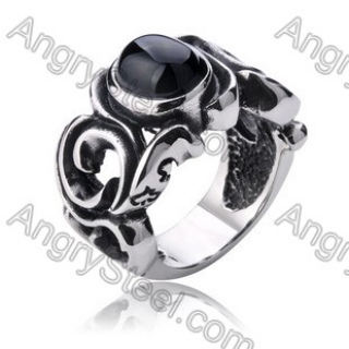 Stainless Steel Inlay Black Stone Ring - KJR350036