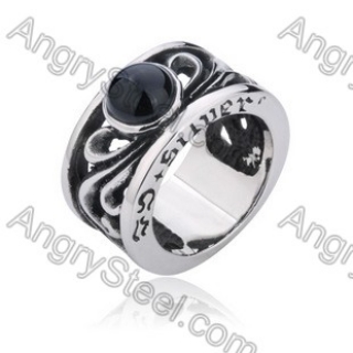 Stainless Steel Inlay Black Stone Ring - KJR350037