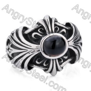 Vintage Stainless Steel Inlay Stone Iris Ring - KJR350049