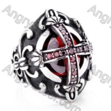 Vintage Stainless Steel CNC Inlay Red Zircon Stones Ring - KJR350100