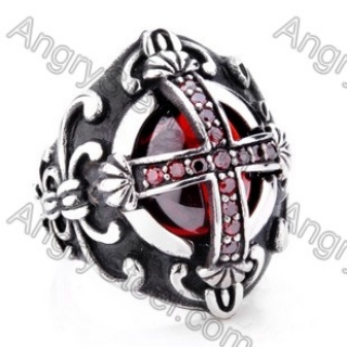 Vintage Stainless Steel CNC Inlay Red Zircon Stones Ring - KJR350100