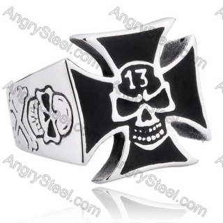 Friday The 13th Series Stainless Steel German WWII Iron Cross Death Head Skull Ring - KJR350125