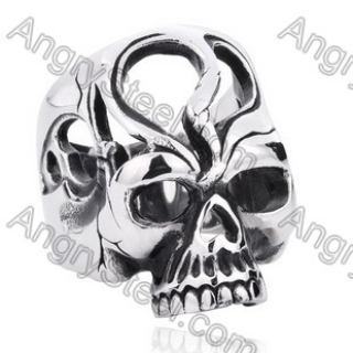 Stainless Steel Hollow Skull Ring - KJR350130