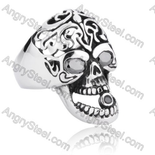 Stainless Steel Inlay Black Stone Eyes Ring - KJR350155