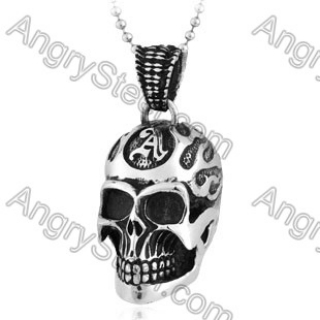 Stainless Steel Flames Skull Pendant - KJP350116