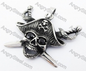 Stainless Steel Two Sword Pirate Skull Pendant - KJP370025