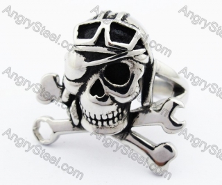 Stainless Steel Wrench Skull Pilot Ring - KJR330073