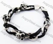 Stainless Steel Skull Leather Bracelet - KJB370017