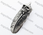 Stainless Steel Skull Feather Pendant - KJP370034