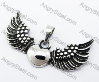 Stainless Steel Heart with Wings Pendant - KJP370040