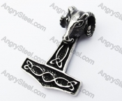 Stainless Steel Sheep Head Thor Hammer Pendant - KJP370055