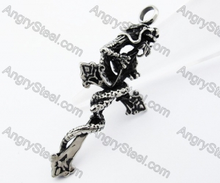 Stainless Steel Dragon Cross Pendant - KJP370060