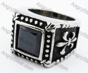 Stainless Steel Black Zircon Stone Ring - KJR010225