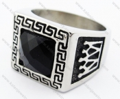 Vintage Stainless Steel Black Agate Stone Ring - KJR010227