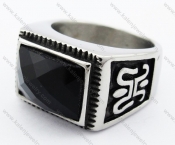 Vintage Stainless Steel Black Agate Stone Ring - KJR010228