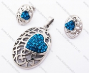 Heart Blue Rhinestones Pendant & Earrings Jewelry Set - KJS410016