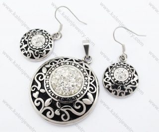 Rhinestones Flower Pendant & Earrings Jewelry Set - KJS410022