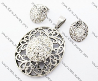 Rhinestones Oval Pendant & Earrings Jewelry Set - KJS410082